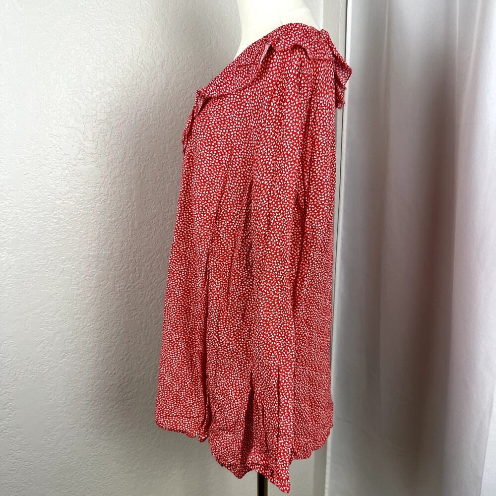 Loft Top Womens‎ 18 Red Heart Print Ruffle Trim Peasant Boho Chic Romantic Flowy - Picture 5 of 11